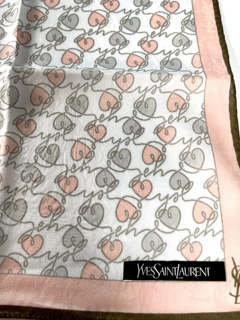 Vintage NWT Yves Saint Laurent Hearts Logo Cotton Scarf